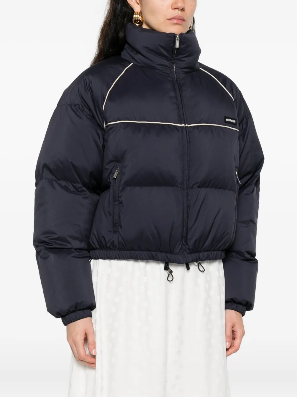 Miu panelled cropped puffer jacket Blauw