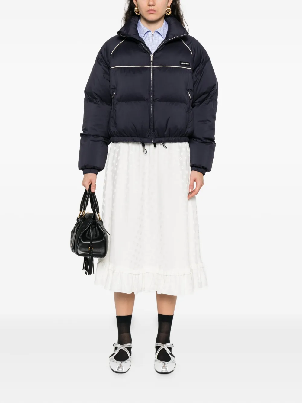 Miu panelled cropped puffer jacket Blauw