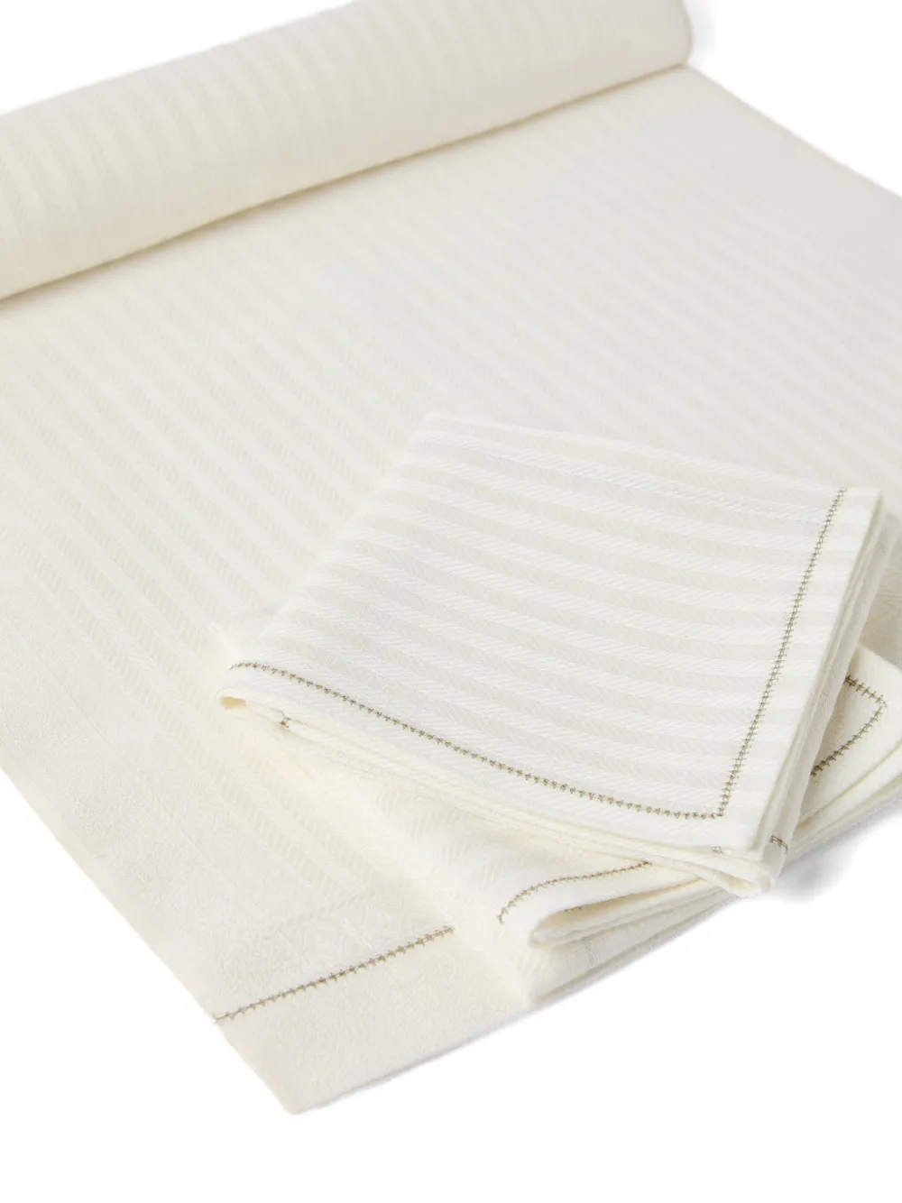 Brunello Cucinelli Herringbone-striped Linen Runner Napkins Set In White