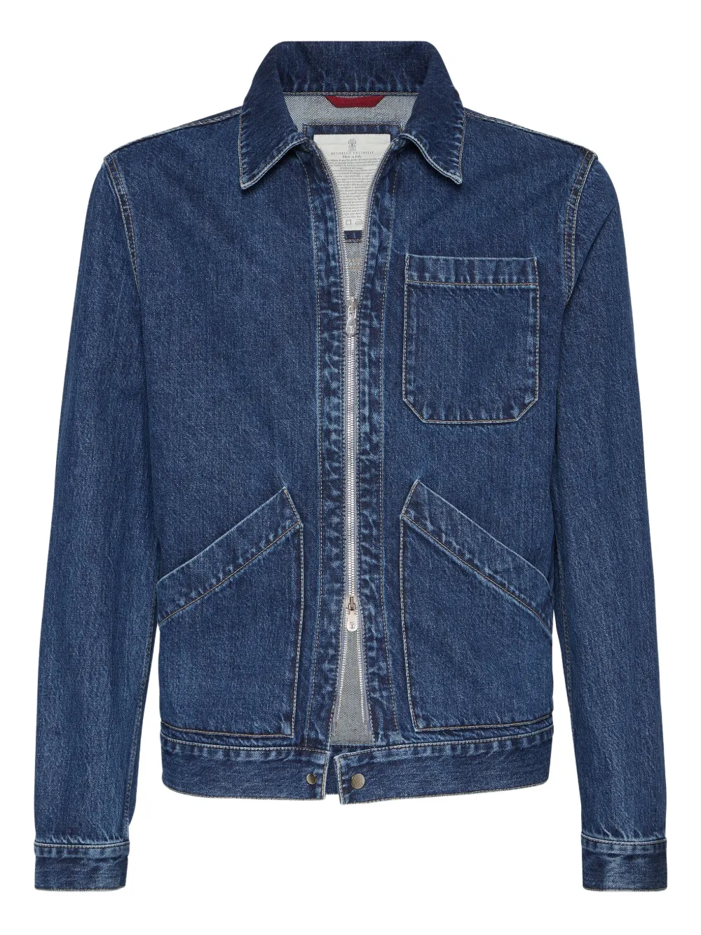 Brunello Cucinelli zip-fastening patch-pocket denim jacket Blauw