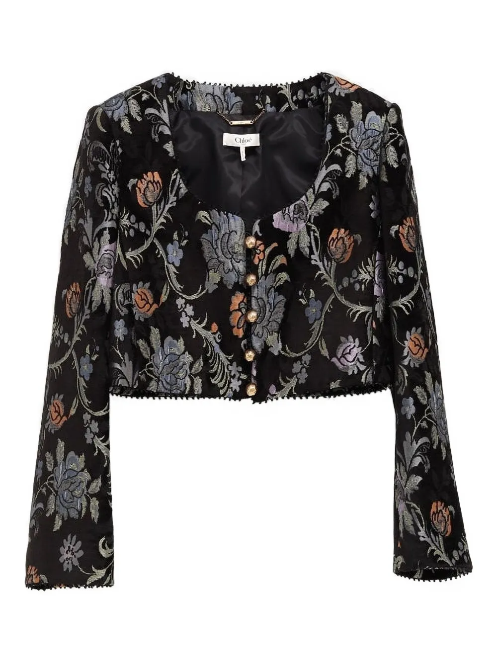 Chloé Cropped Floral-jacquard Jacket In Black