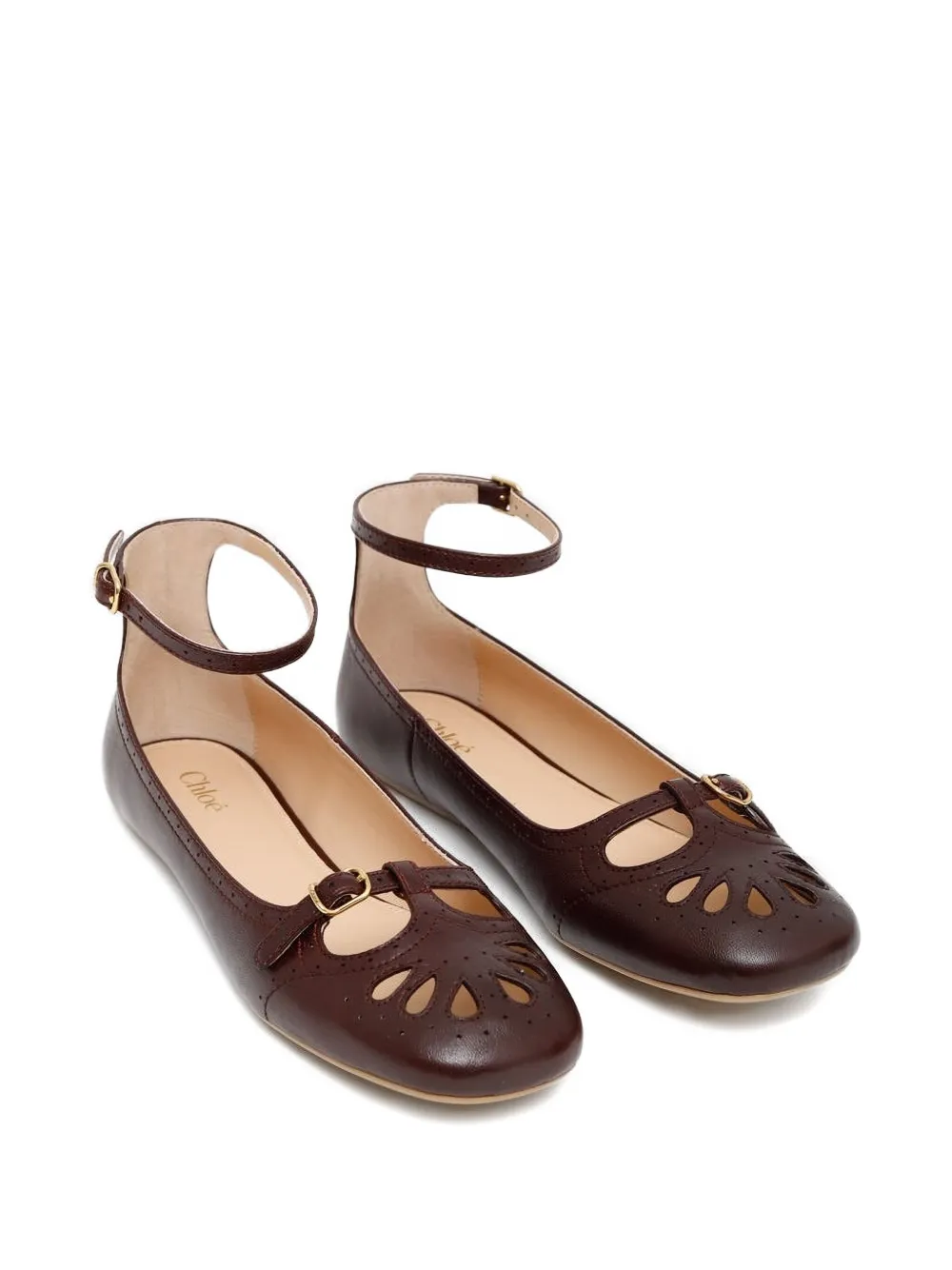 Chloé ankle-strap perforated ballet flats - Bruin