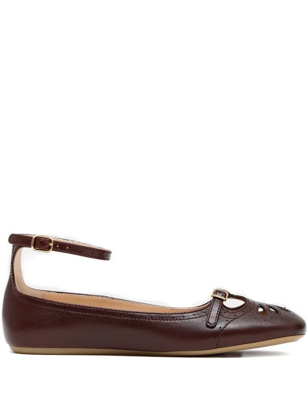 Chloé Ankle-strap Perforated Ballet Flats In Brown