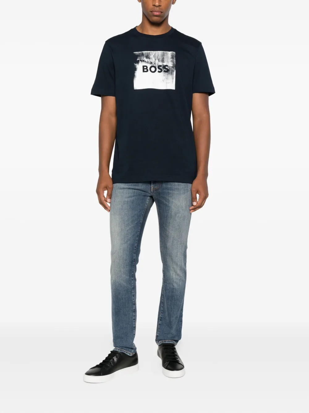 BOSS T-shirt met grafische print - Blauw