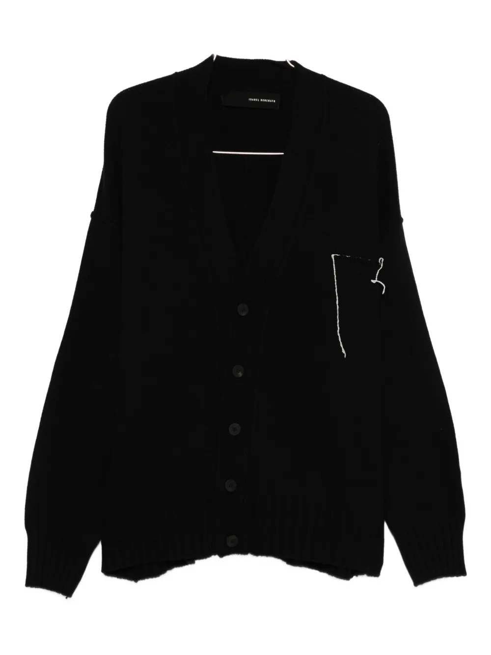 Isabel Benenato Buttoned Frayed-edge Cardigan In Black