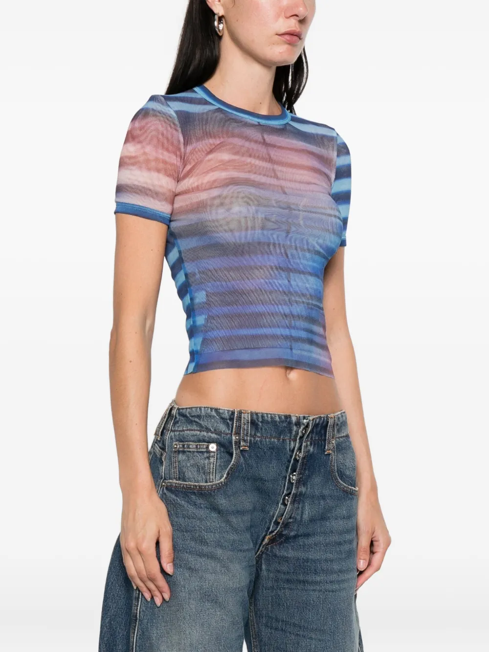 Jean Paul Gaultier striped mesh top Blauw