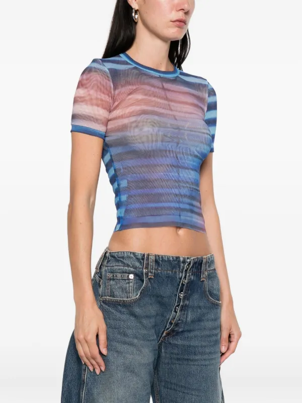 Jean Paul Gaultier　ストライプトップス Jean Paul Gaultier メッシュ ストライプ トップ | ブルー