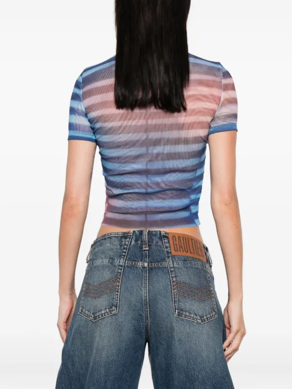 Jean Paul Gaultier Striped Mesh Top Blue FARFETCH NZ