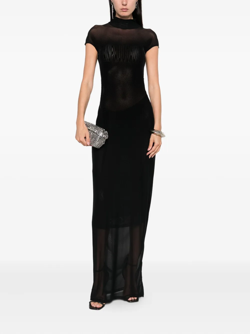 Jean Paul Gaultier mesh-panelled maxi dress Zwart