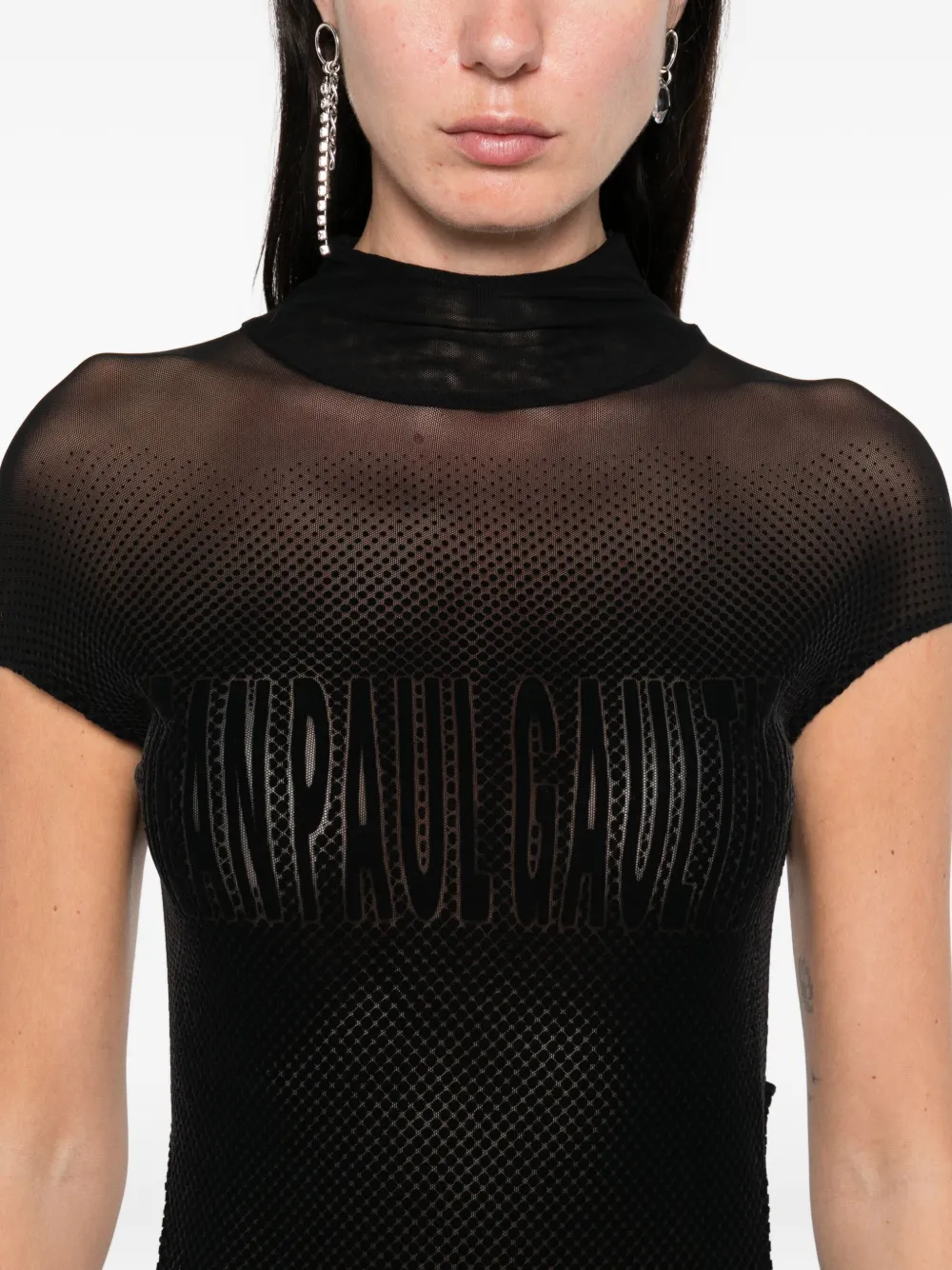 Jean Paul Gaultier mesh-panelled maxi dress Zwart