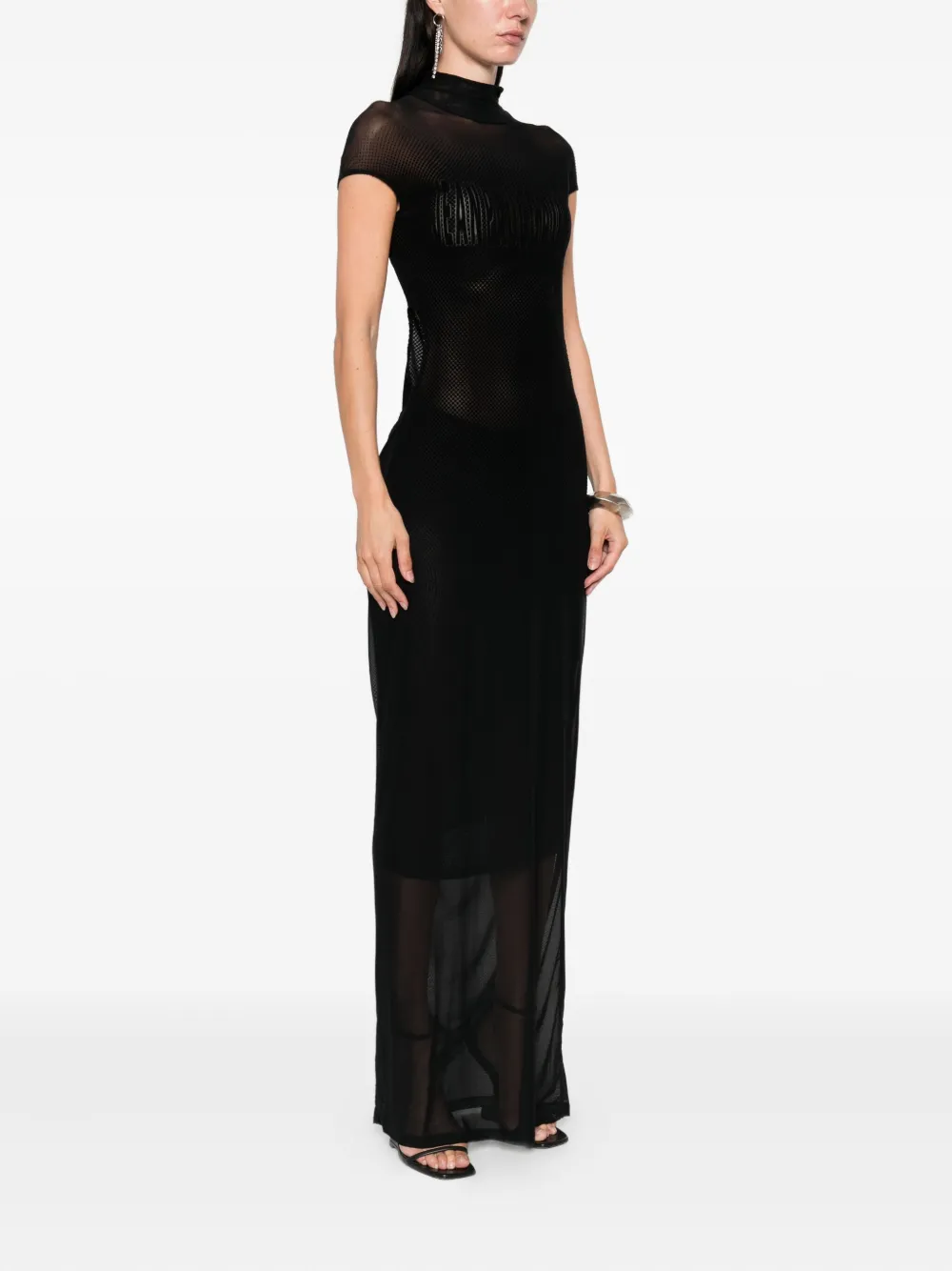 Jean Paul Gaultier mesh-panelled maxi dress Zwart