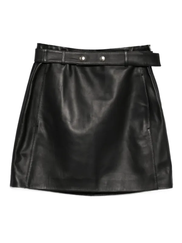 Arma Belted Leather Mini Skirt in Black