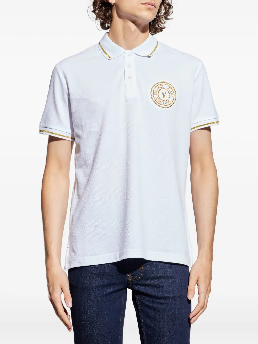 Versace Jeans Couture logo-embroidered polo shirt Wit