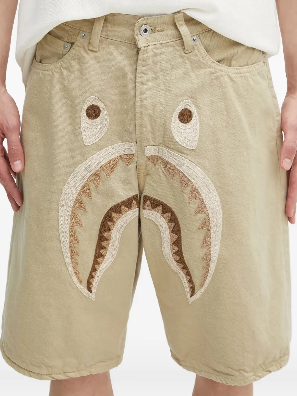 A BATHING APE garment-dyed denim shorts Beige