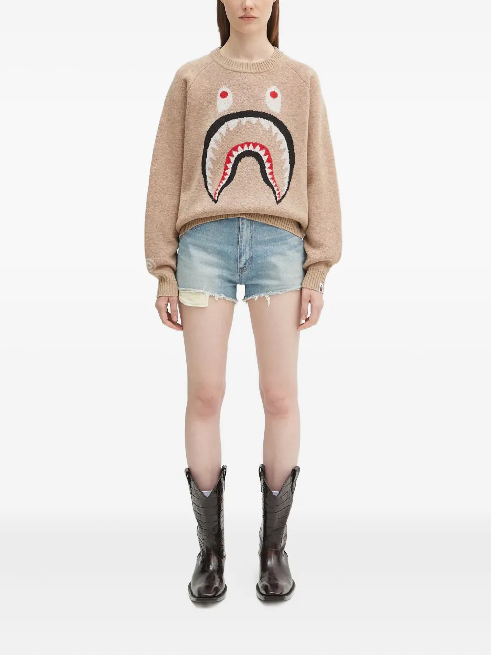 A BATHING APE Crystal Ape Head denim shorts Blauw