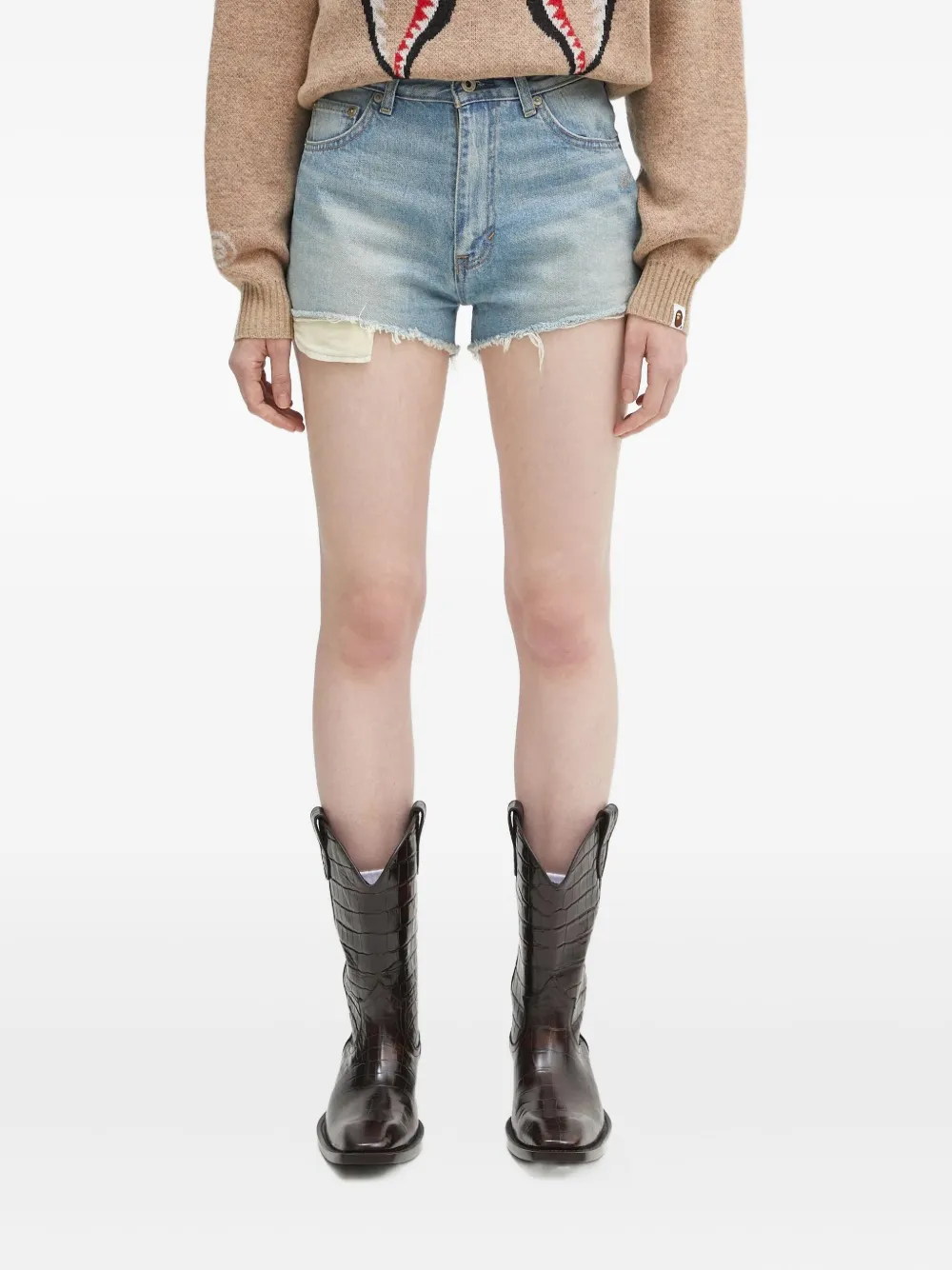 A BATHING APE Crystal Ape Head denim shorts Blauw