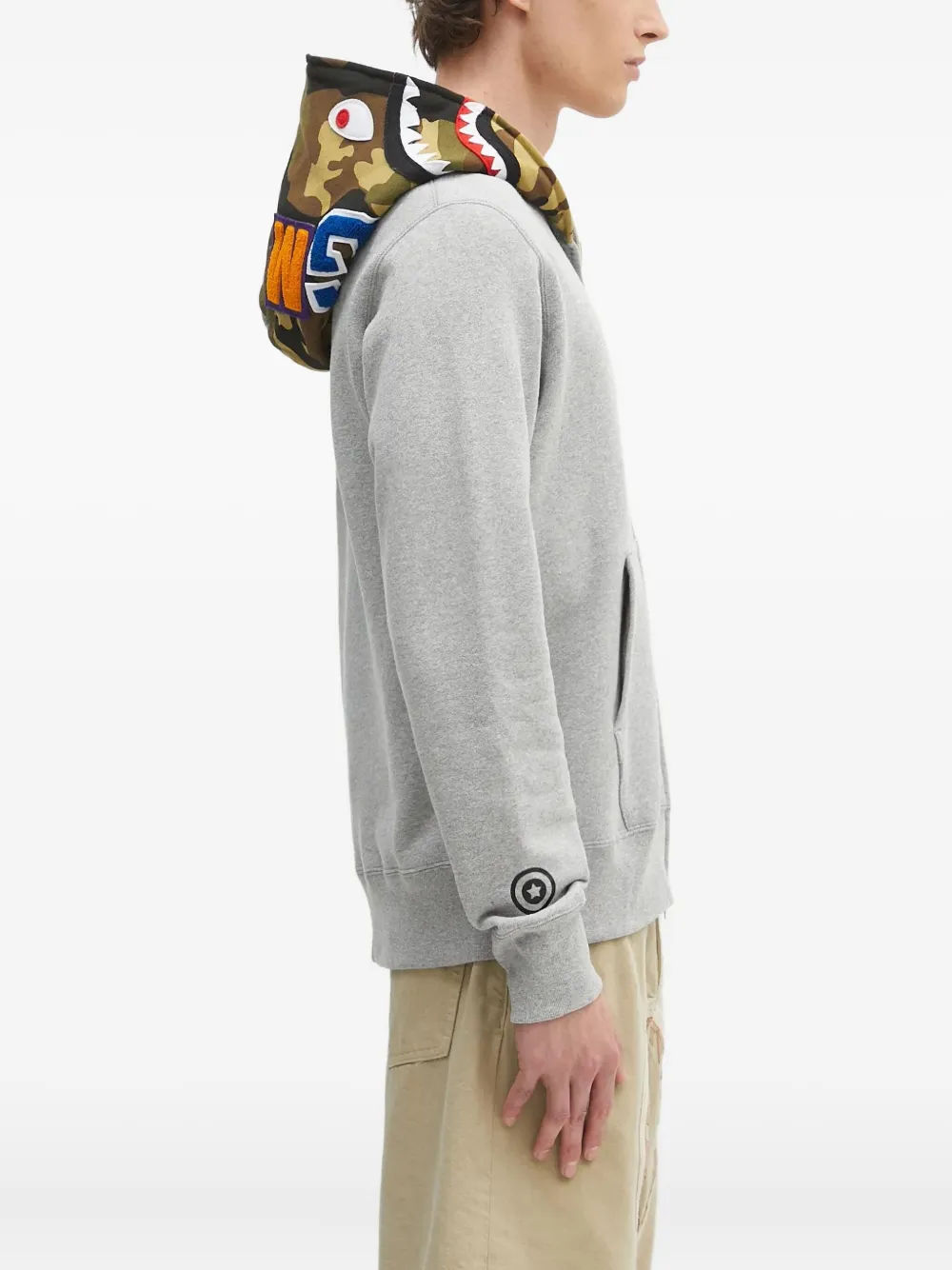 A BATHING APE shark-motif zip-up hoodie Grijs