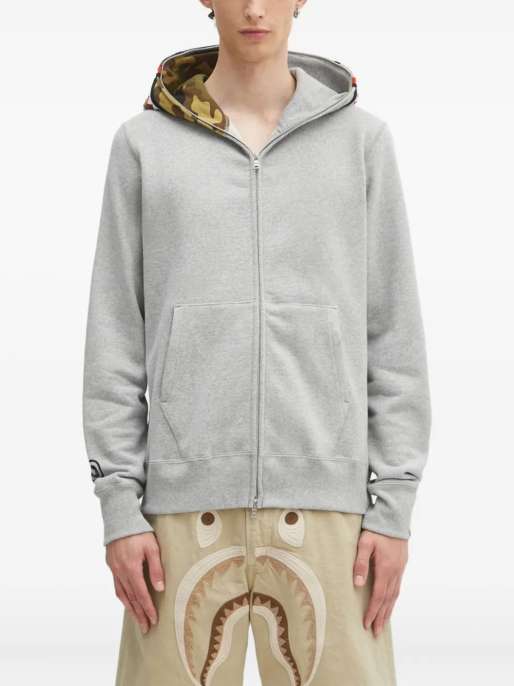 A BATHING APE shark-motif zip-up hoodie Grijs
