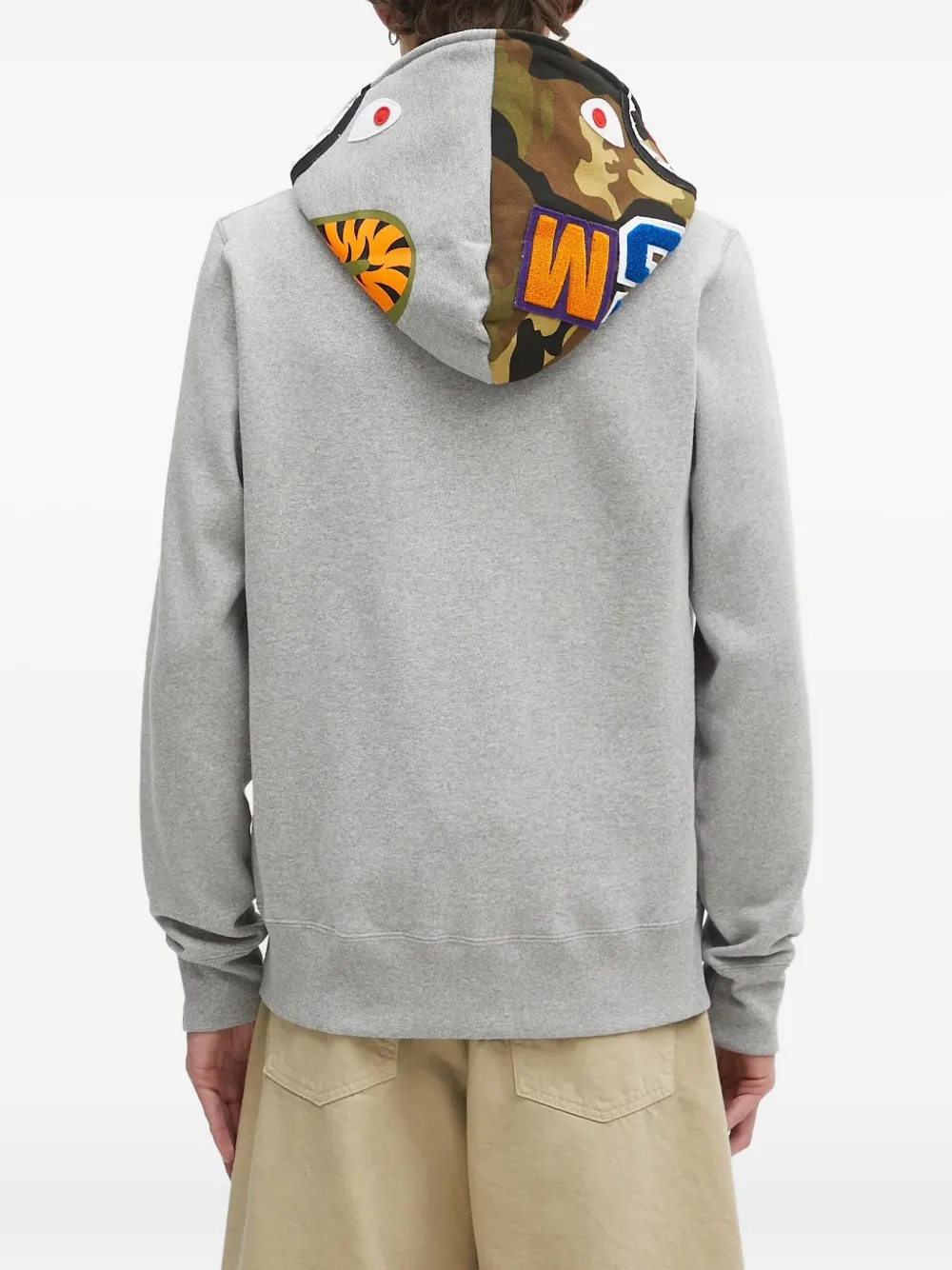 A BATHING APE shark-motif zip-up hoodie Grijs