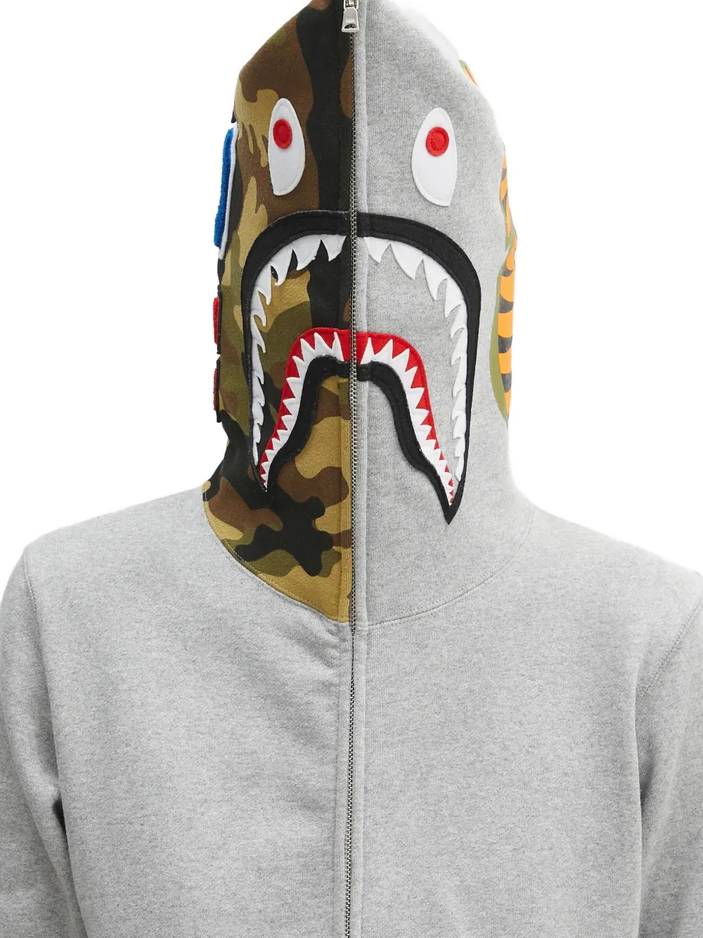A BATHING APE shark-motif zip-up hoodie Grijs