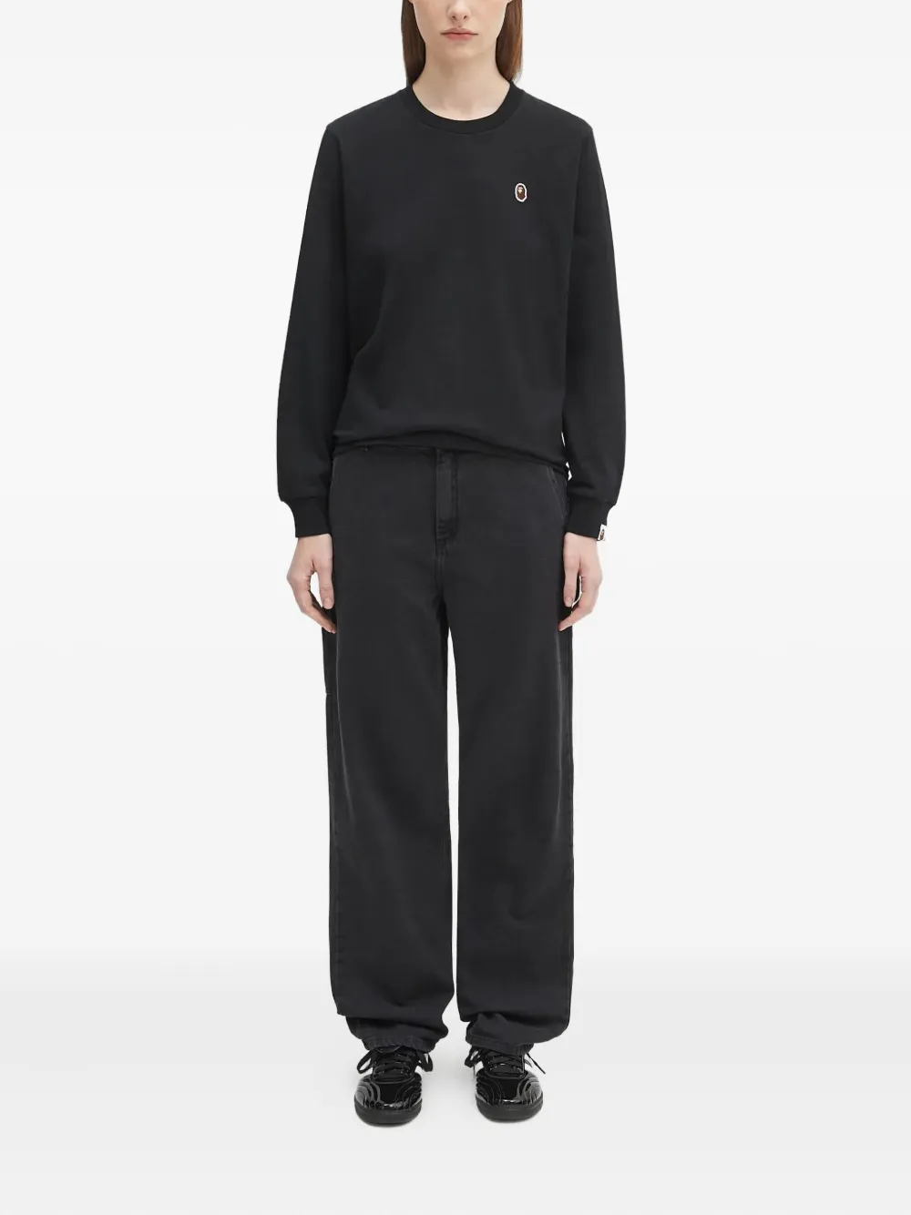 A BATHING APE logo-embroidered long-sleeve sweatshirt Zwart