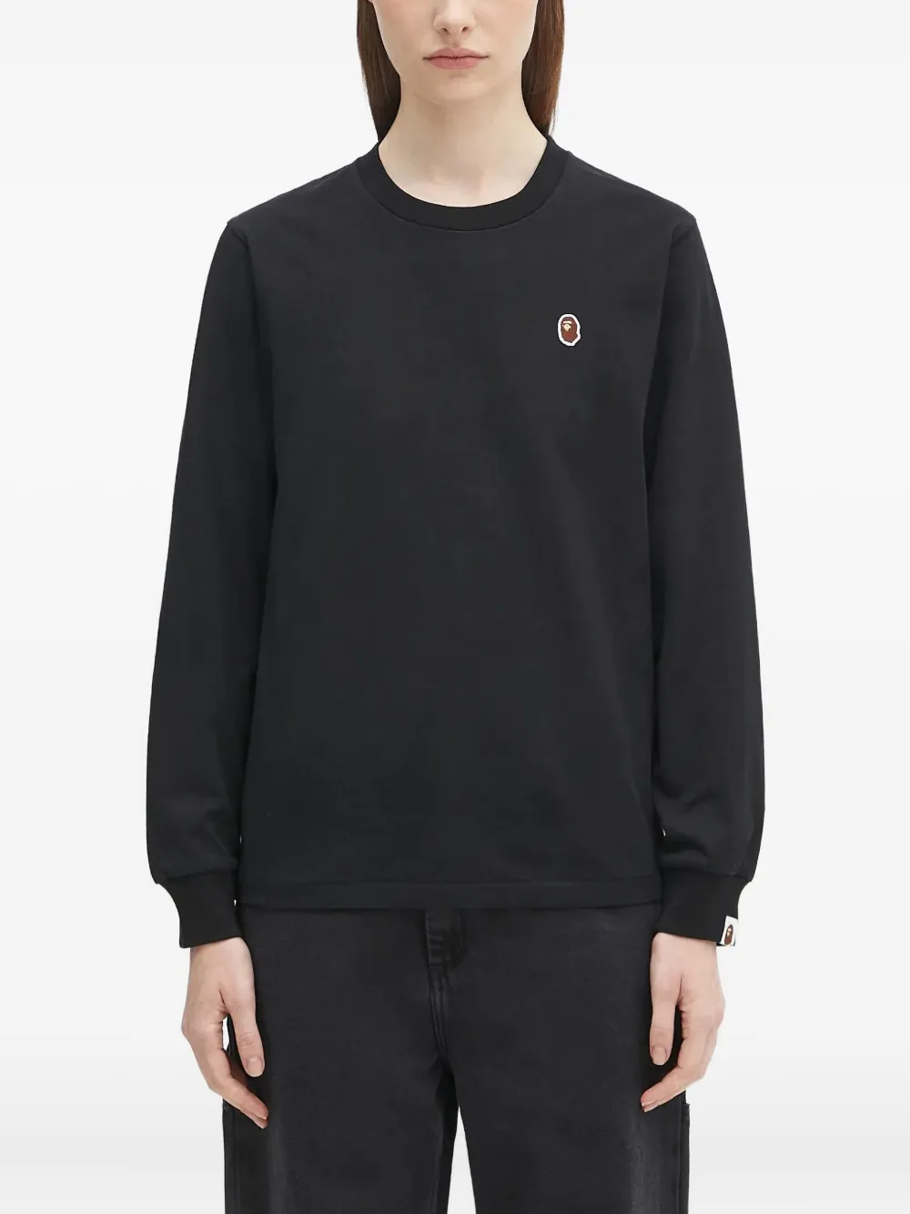 A BATHING APE logo-embroidered long-sleeve sweatshirt Zwart