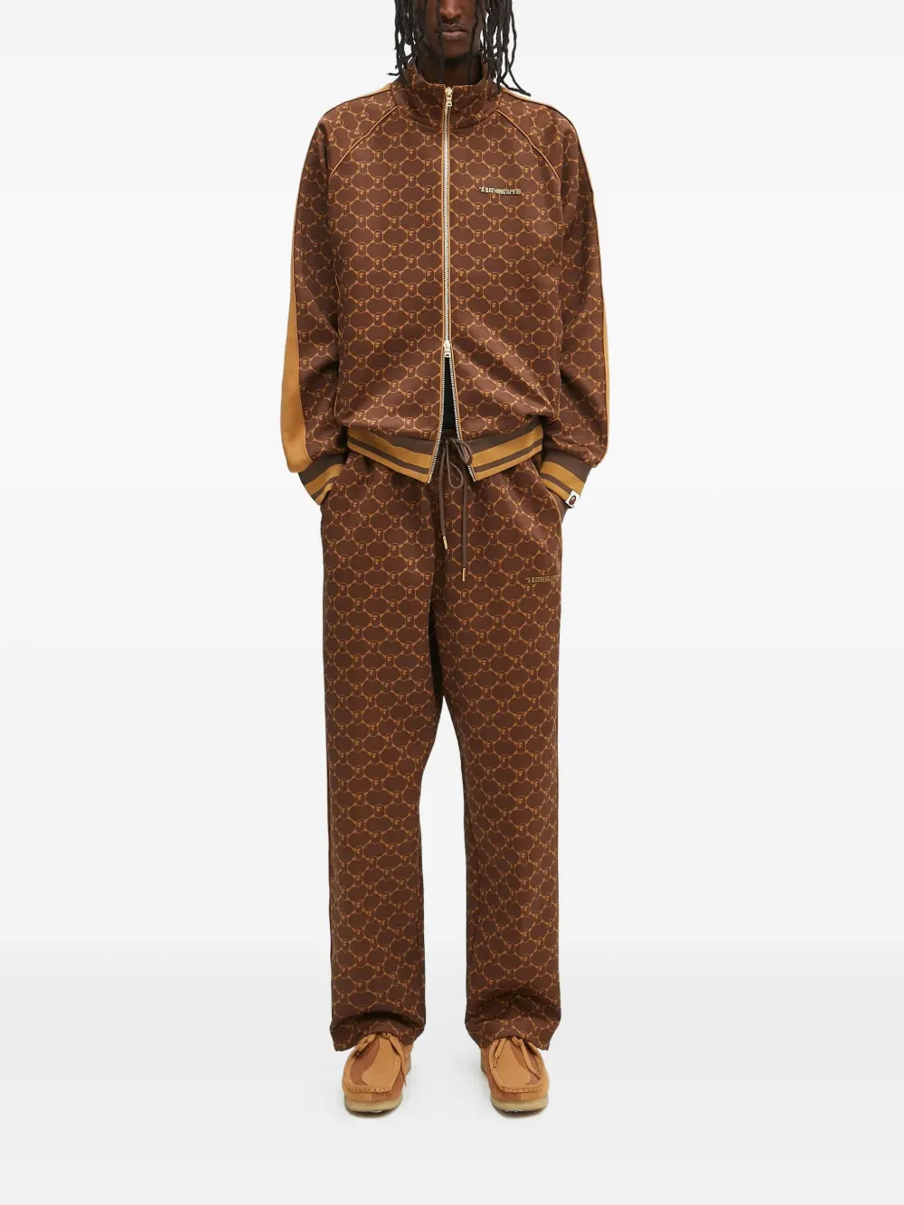 A BATHING APE logo-print side-stripe trousers Bruin
