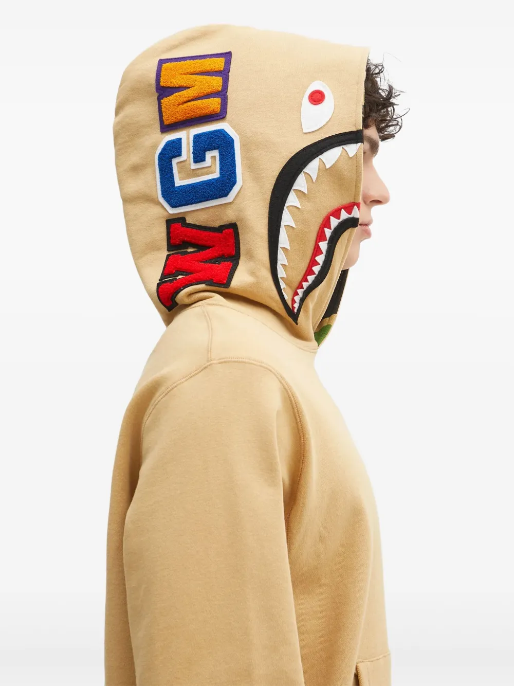 A BATHING APE shark-motif hoodie Beige