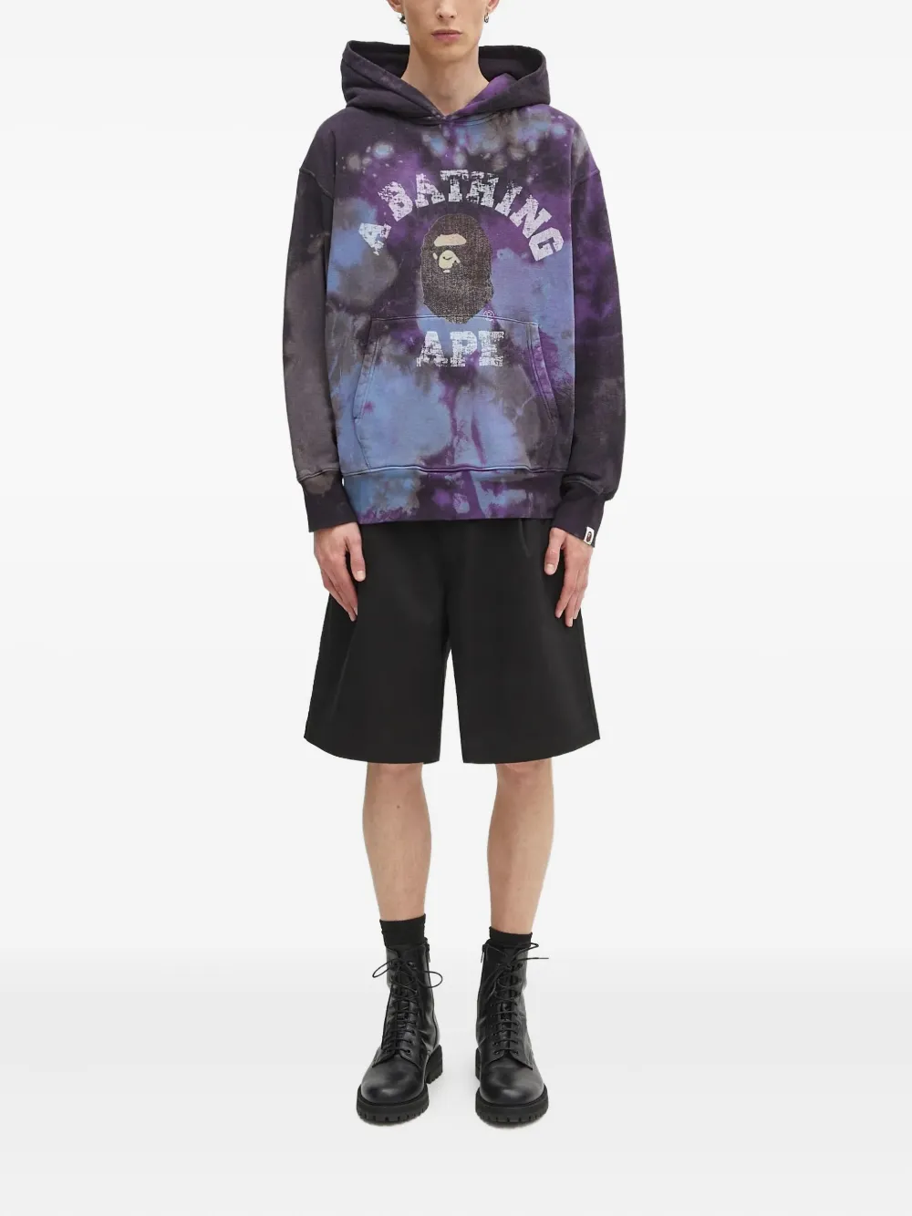 A BATHING APE Hoodie met tie-dye print Zwart