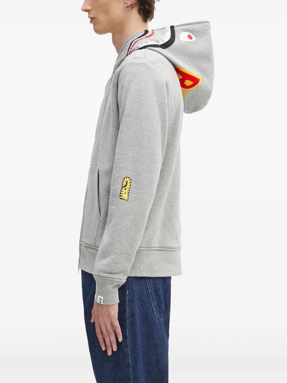A BATHING APE shark-hooded zip-up sweatshirt Grijs