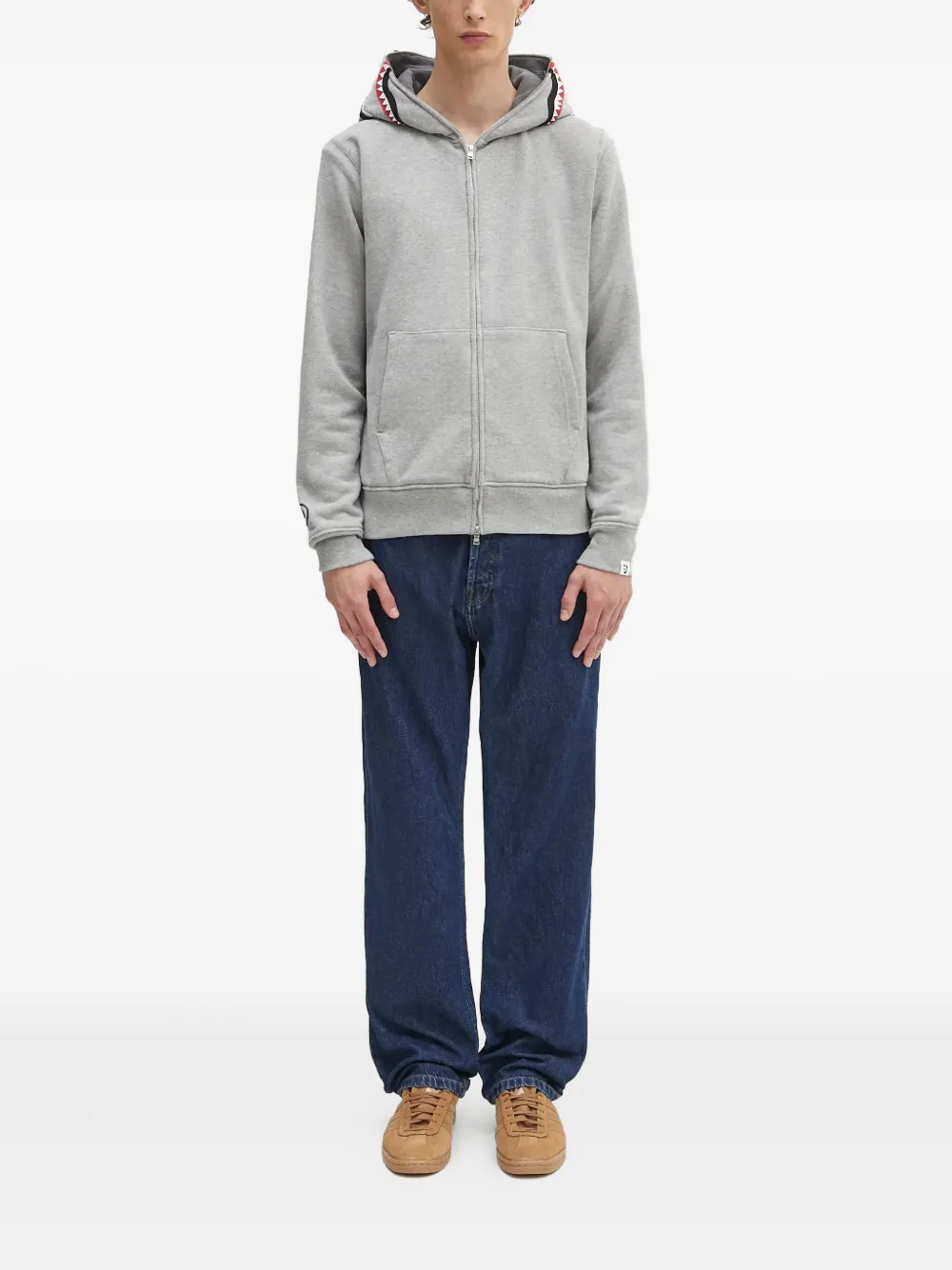 A BATHING APE shark-hooded zip-up sweatshirt Grijs