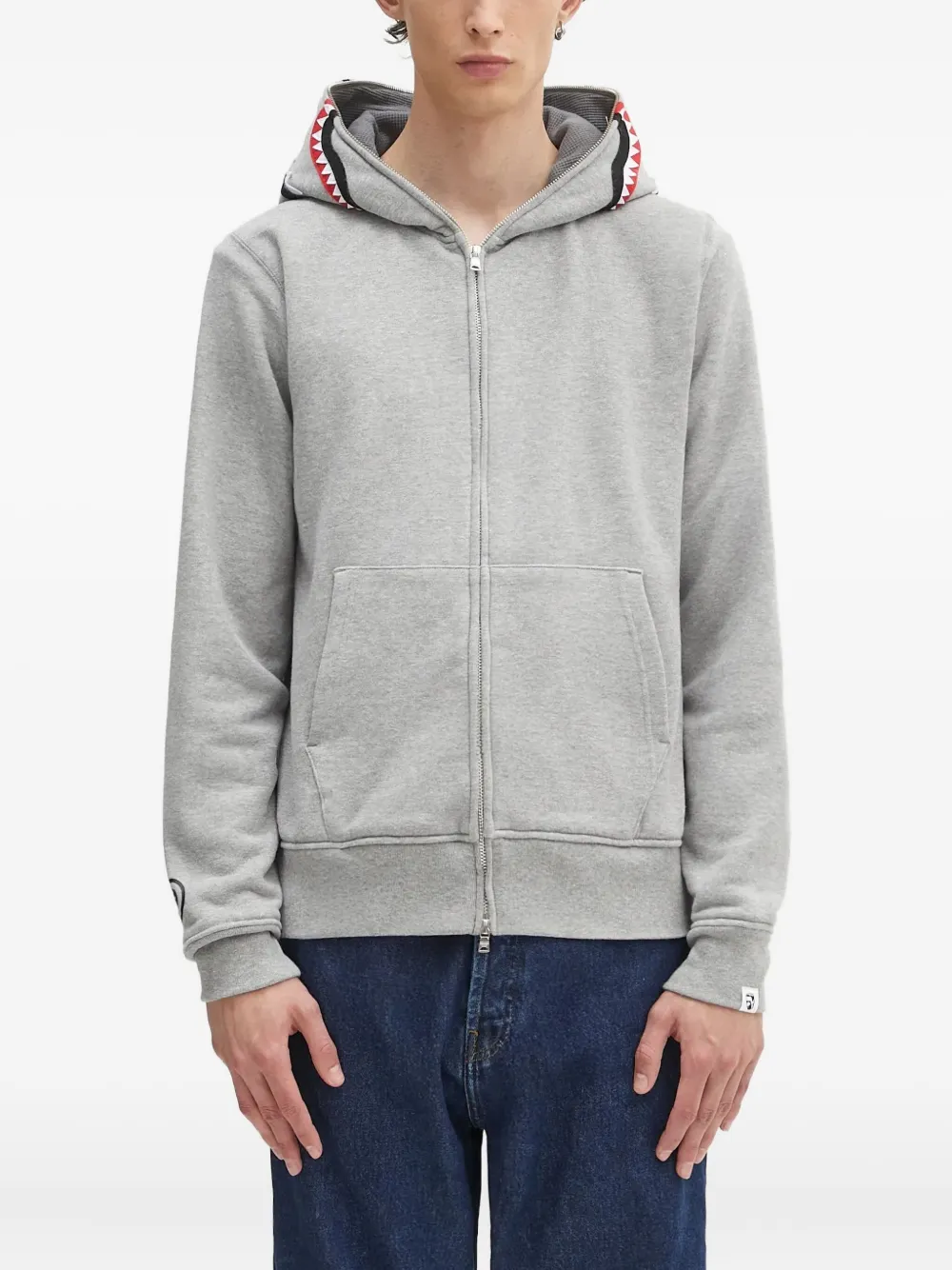 A BATHING APE shark-hooded zip-up sweatshirt Grijs