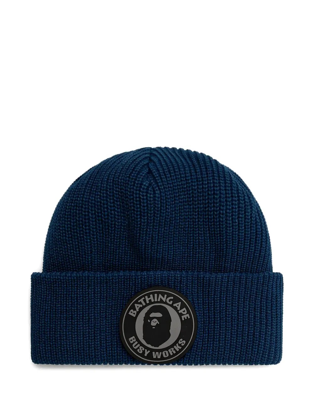 A BATHING APE logo-patch ribbed beanie hat Blauw