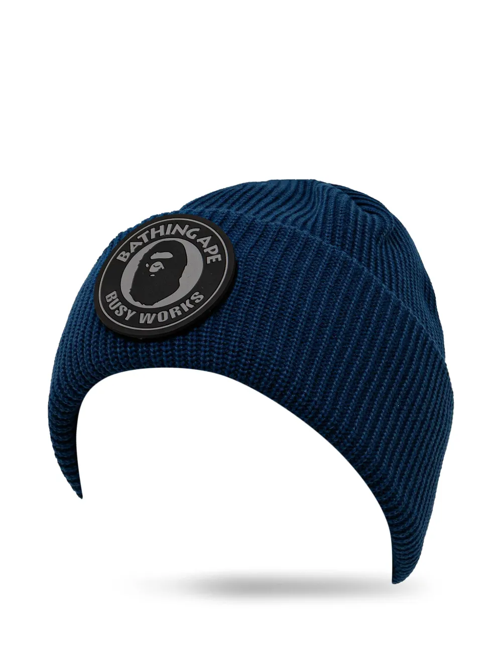 A BATHING APE logo-patch ribbed beanie hat Blauw