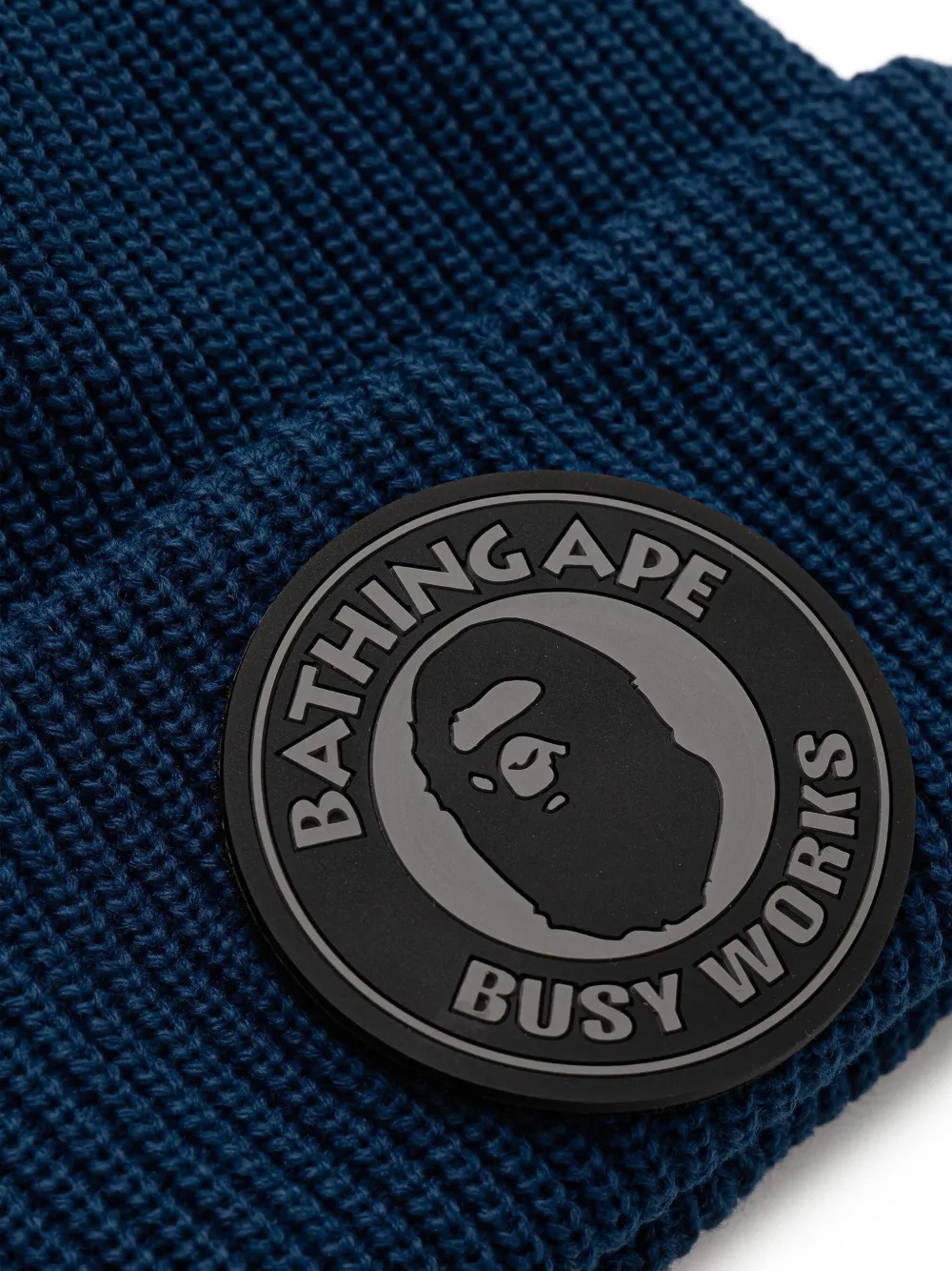 A BATHING APE logo-patch ribbed beanie hat Blauw