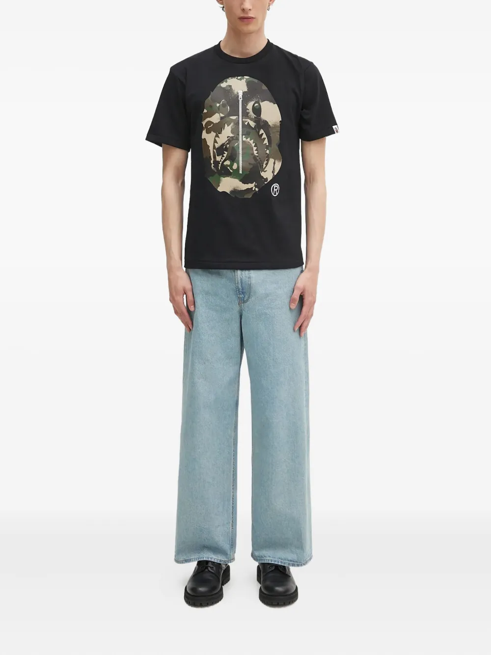 A BATHING APE camo-print Ape-head T-shirt Zwart