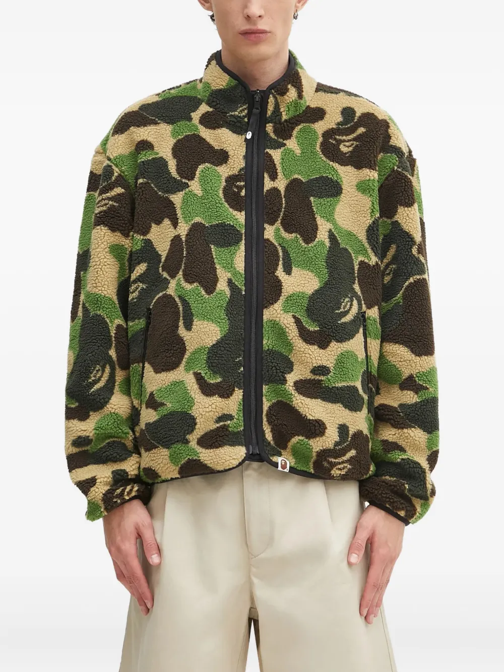 A BATHING APE camouflage-print fleece bomber jacket Groen