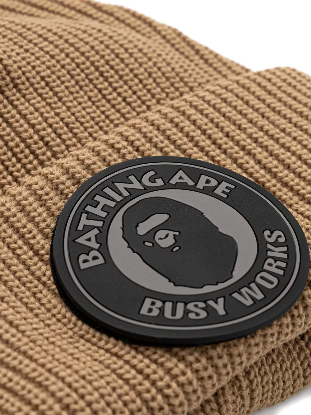 A BATHING APE logo-patch ribbed beanie Beige