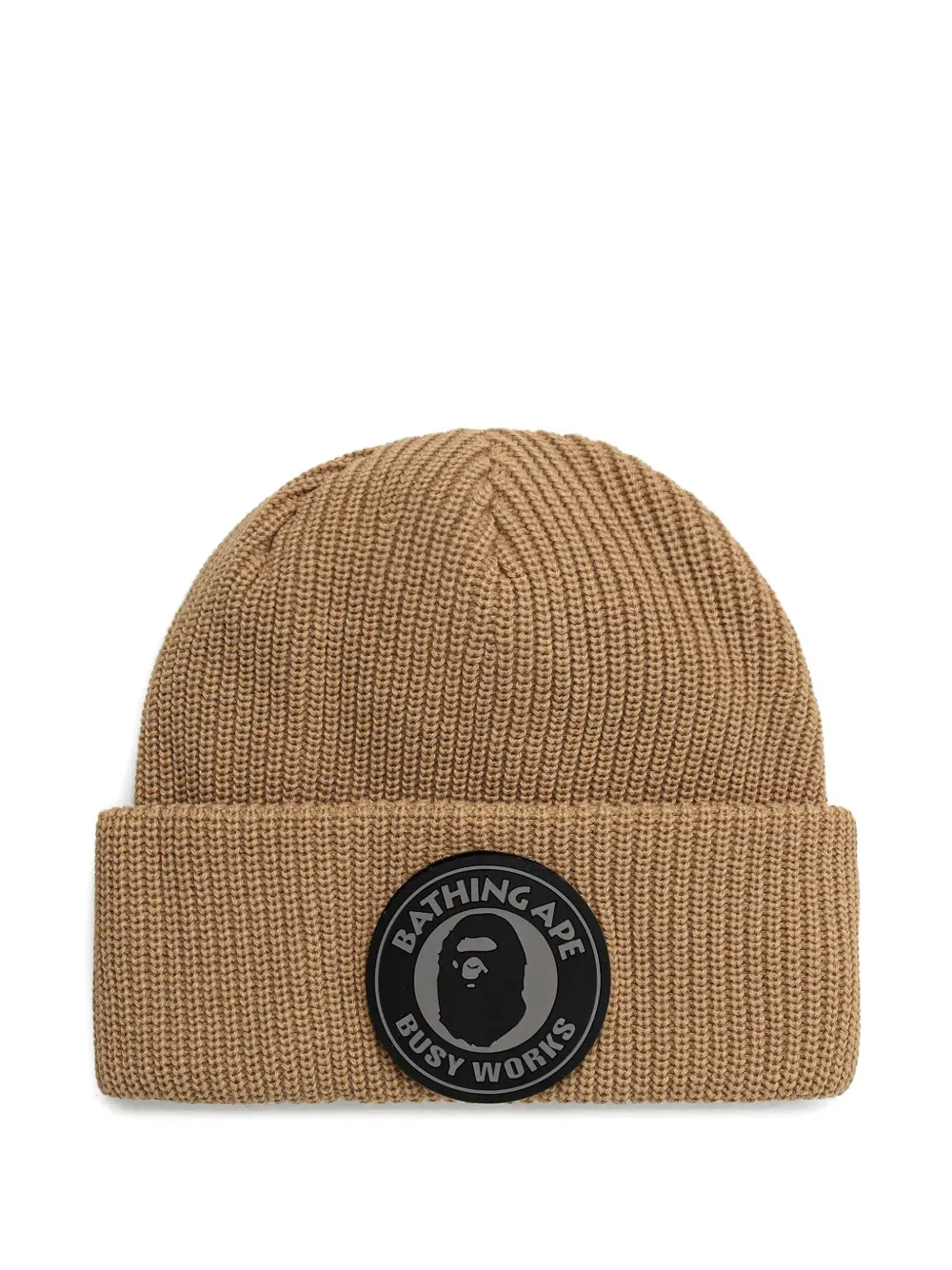A BATHING APE logo-patch ribbed beanie Beige