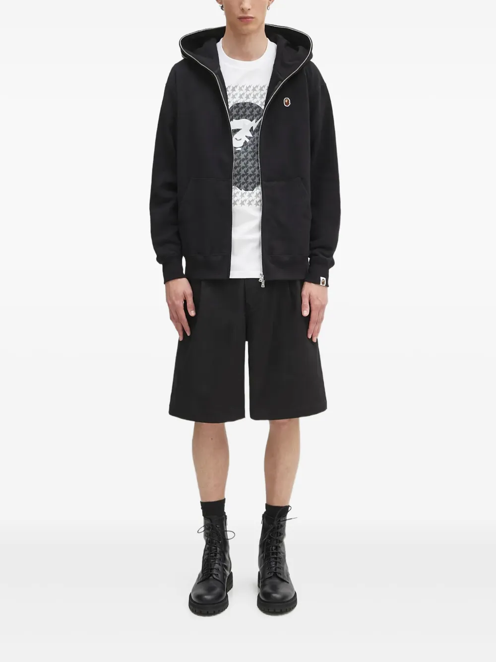 A BATHING APE shark-hooded zip-up hoodie Zwart