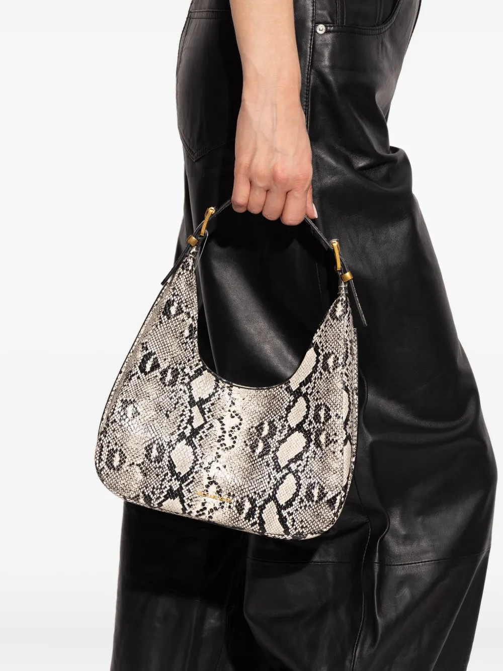 Michael Michael Kors Small Nolita Snakeskin Leather Shoulder Bag In Gray