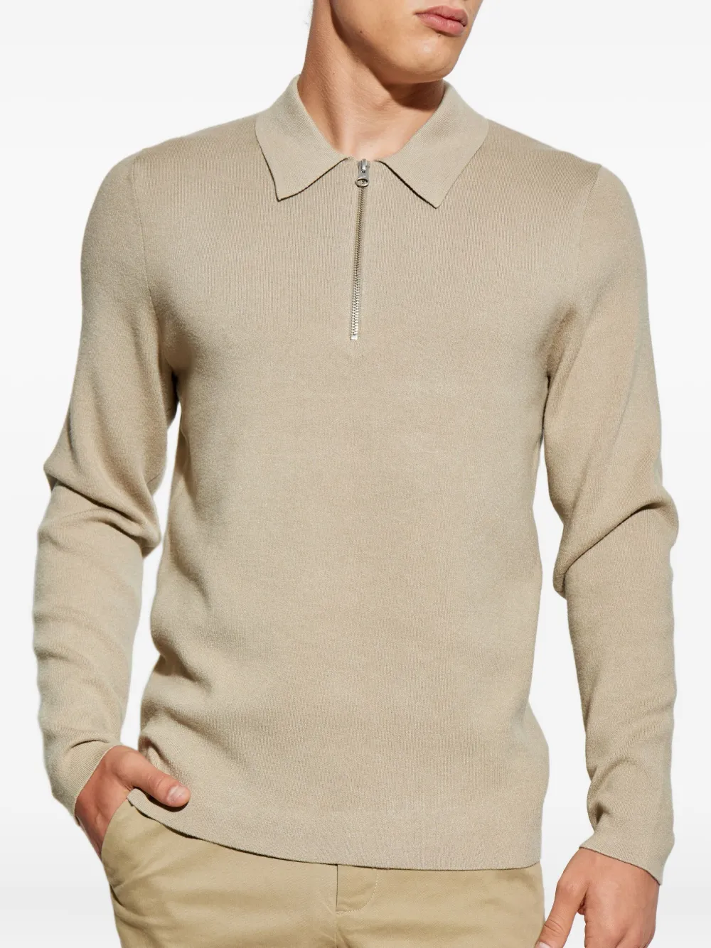 SAMSOE Poloshirt met hals met rits Beige