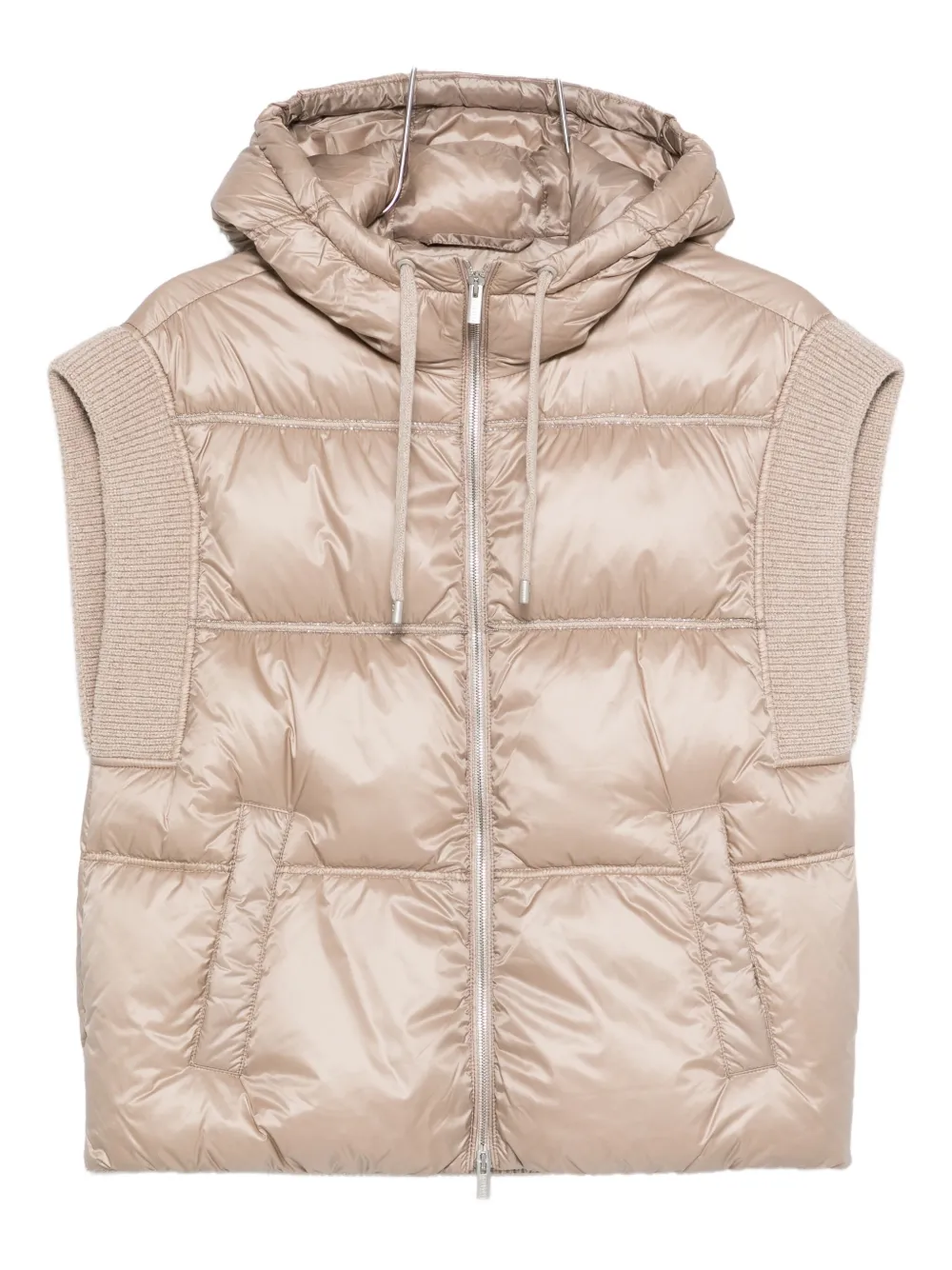 Peserico Hooded Quilted Vest In Brown