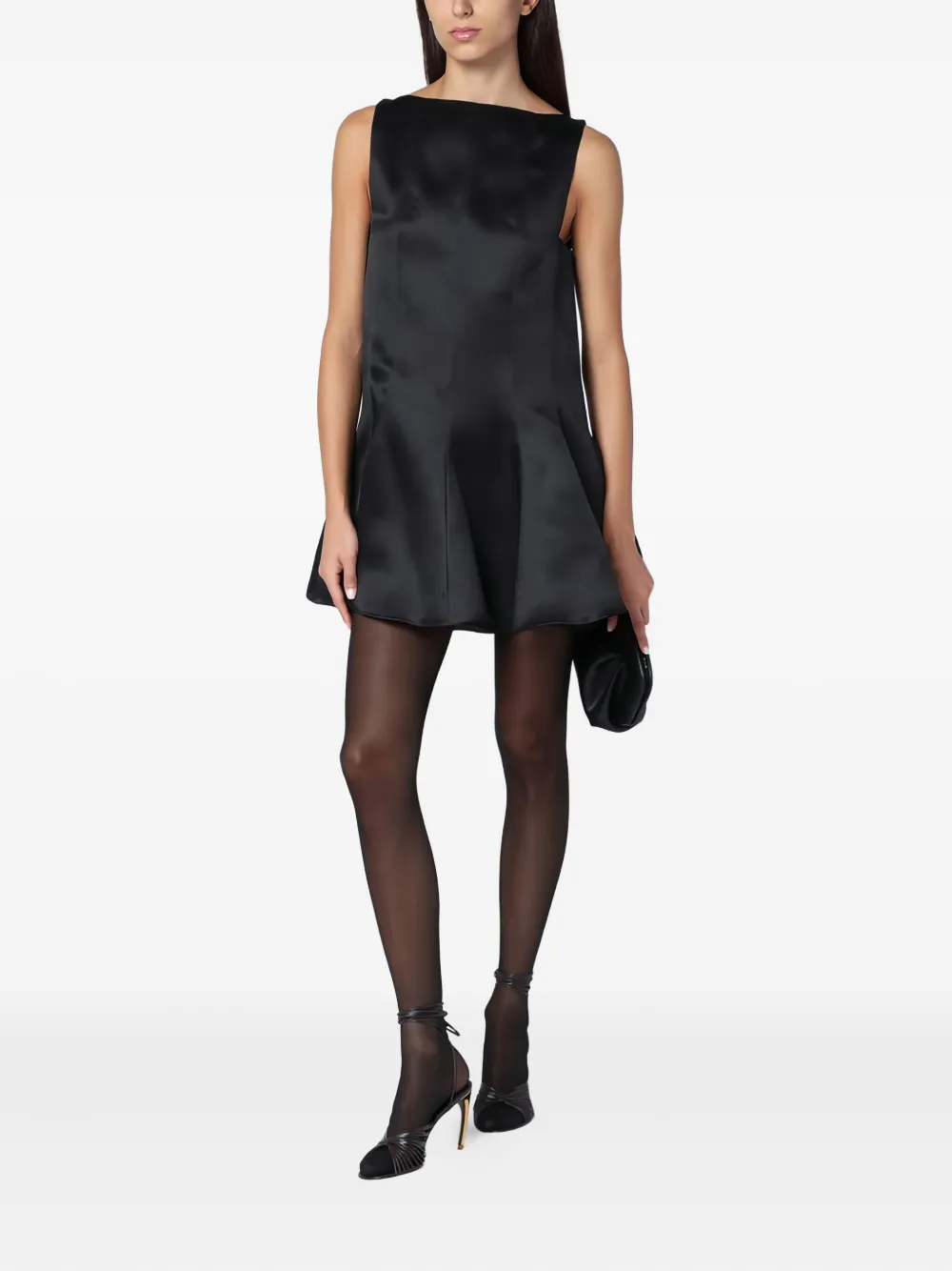 Khaite Sleeveless Satin-effect Flared Mini Dress In Black