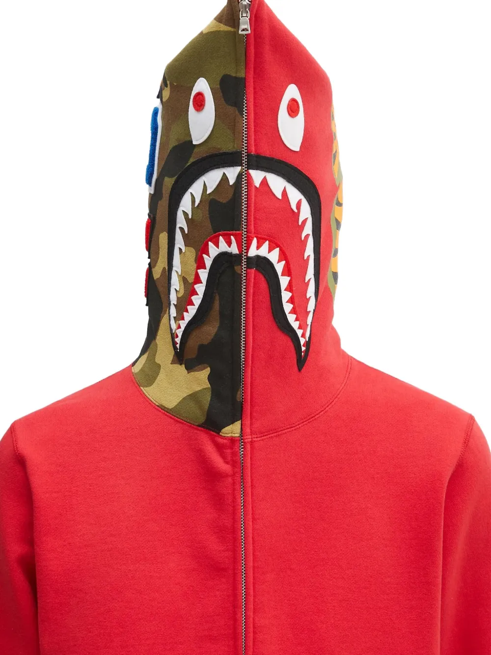 A BATHING APE shark-pattern hooded zip-up sweatshirt Rood