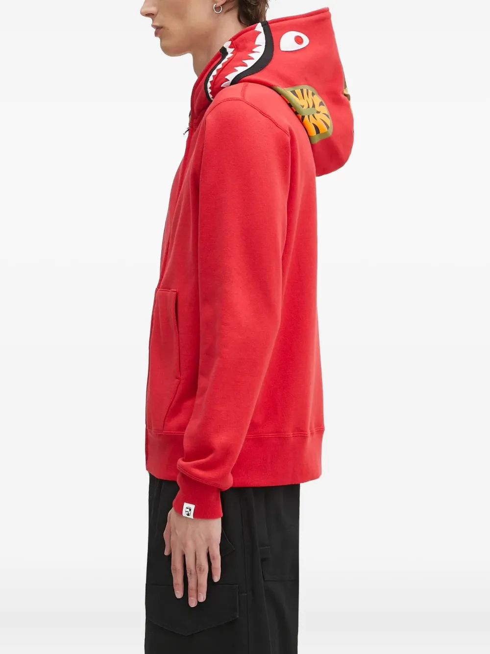 A BATHING APE shark-pattern hooded zip-up sweatshirt Rood
