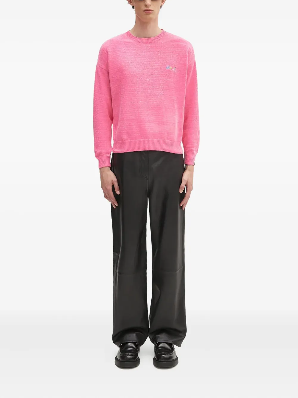 A BATHING APE embroidered crew-neck sweater Roze