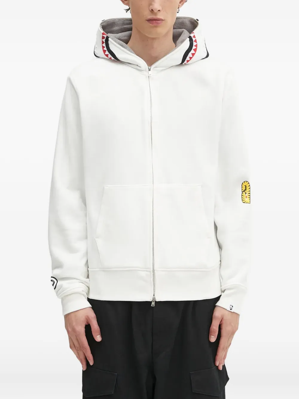 A BATHING APE shark-motif zip-up hoodie Wit