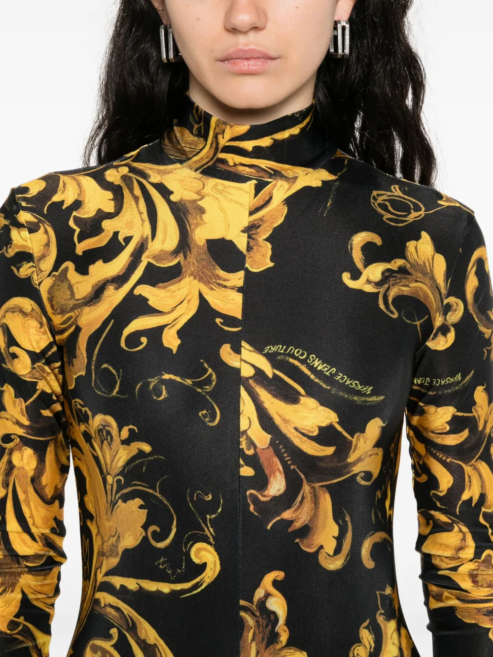 Versace Jeans Couture Baroque-print High-neck Jumpsuit In Multi
