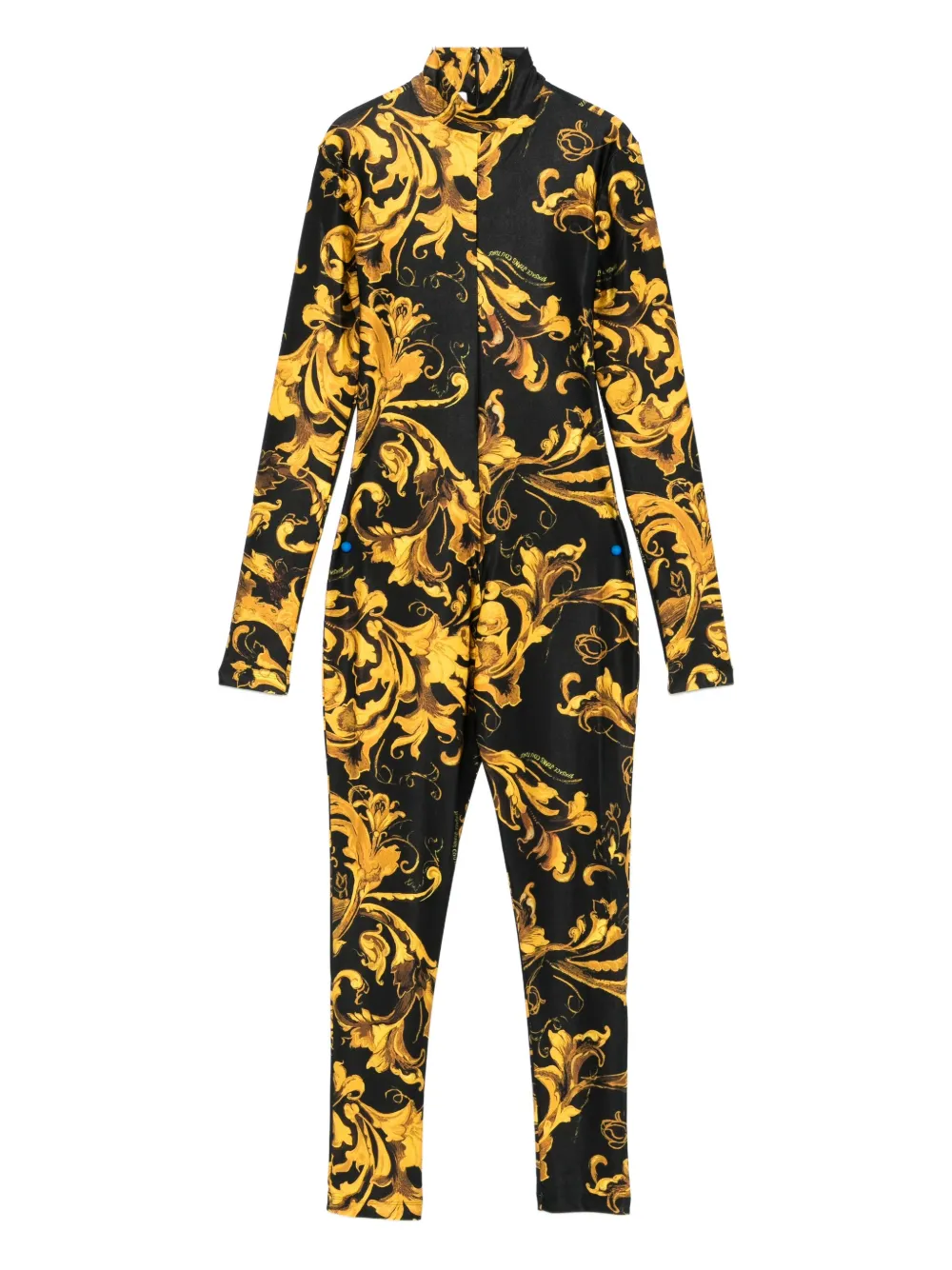 Versace Jeans Couture Baroque-print High-neck Jumpsuit In Black